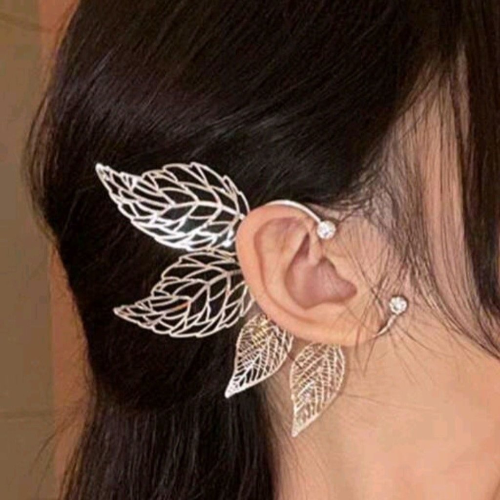 Gold Hollow Leaf Design Ear Cuff - 1 Pair